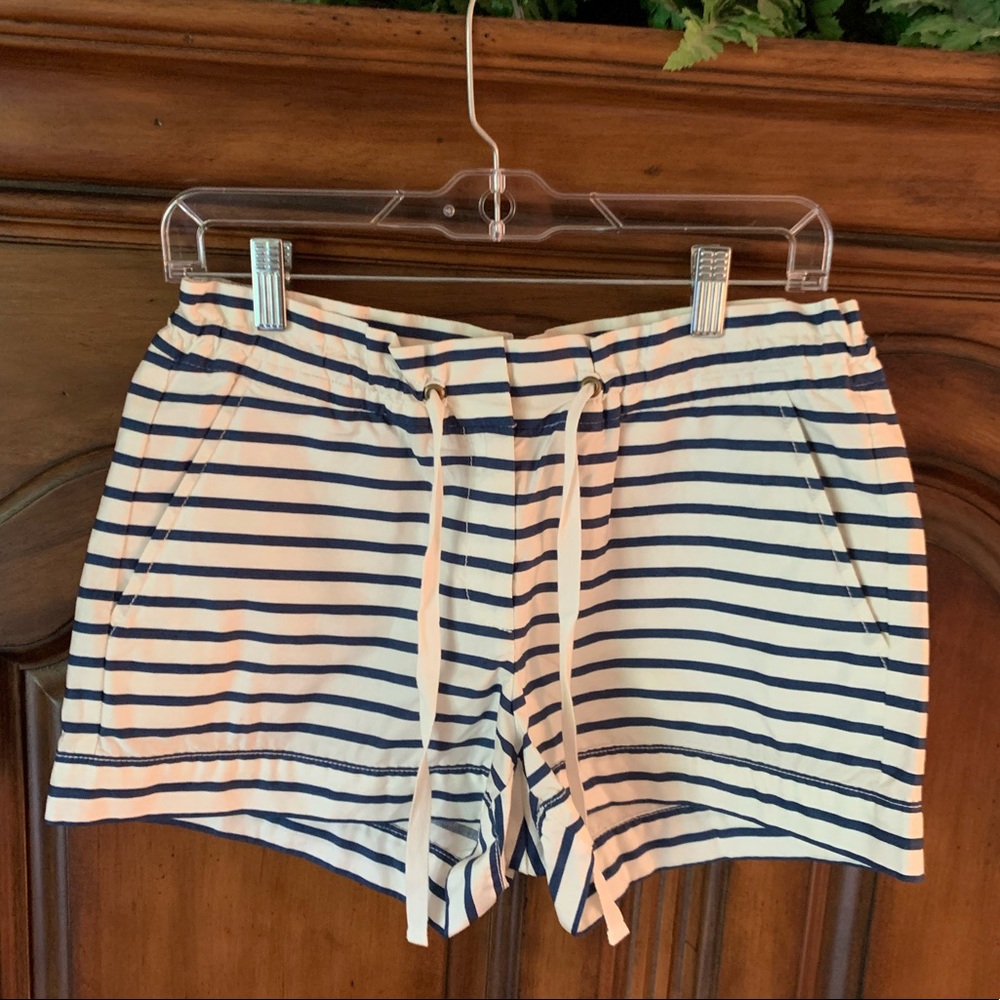 J Crew Blue and Ivory Striped Drawstring Shorts